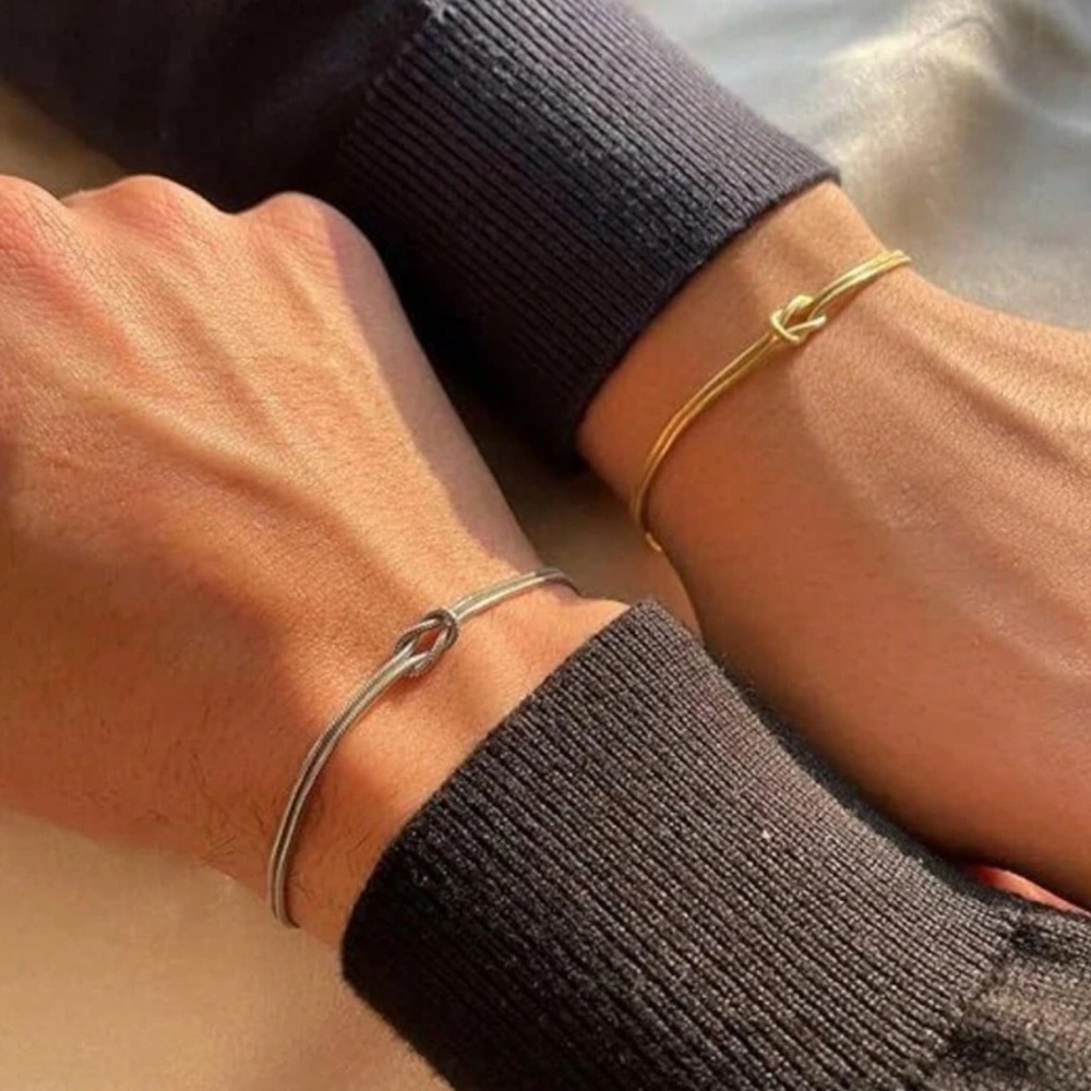 His and Hers Knot Bracelet Set Minimalist Couple Jewelry